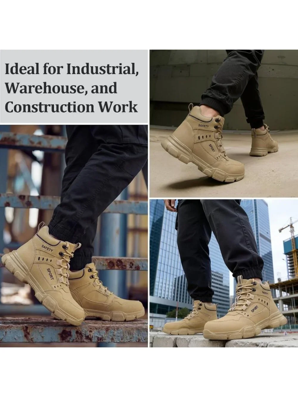 Men's Khaki Splashproof Shoes Casual High Top Steel Toe Non Slip Hiking Boot